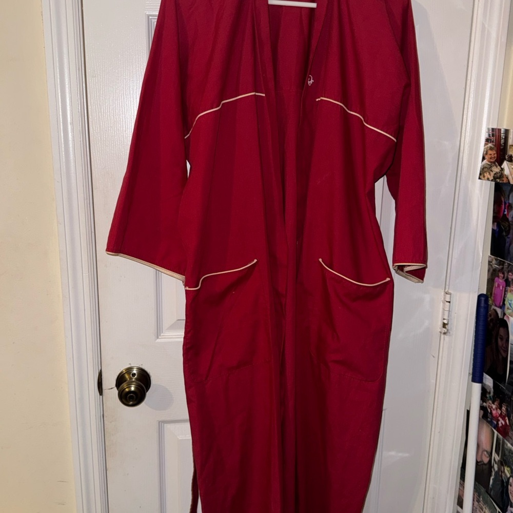 70s Vintage Christian Dior Red Robe with White Trim